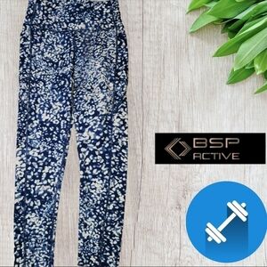 BSP Better Sports Performance High Waist Leggings Yoga Size Medium Pockets Royal